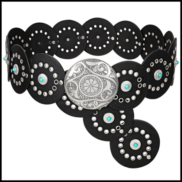 Western PU Leather Belt Concho Buckle Wide Waist Boho Country Style Adjustable main image 7